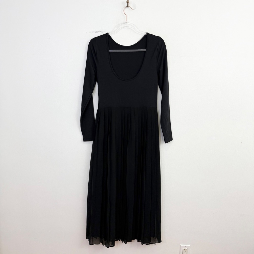 J.Crew Pleated Ballet Midi Dress Black Long Sleeve Fit & Flare Size Small - Picture 4 of 5